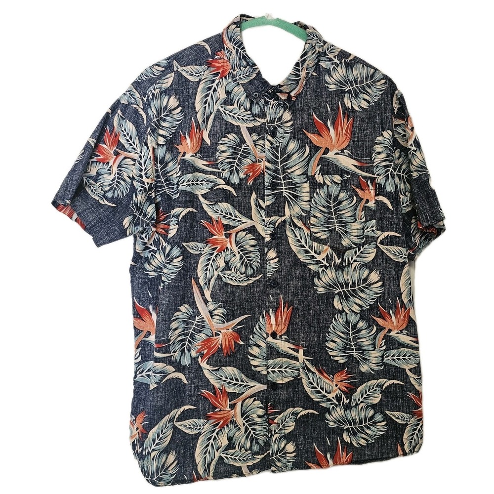 Molokai Surf Company Hawaiian Shirt Mens XL Black Floral Tropical Palm Tree Vaca